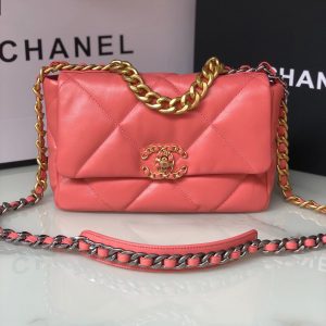 CHANEL 19 HANDBAG Shiny Pink Gold-Tone, Silver-Tone & Ruthenium-Finish Metal 6.2 ¡Á 10.1 ¡Á 3.5 in