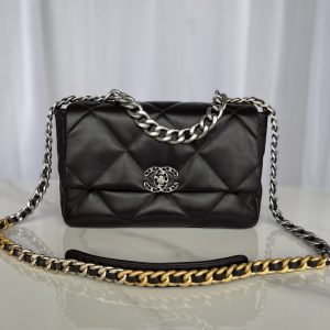Alternative view of CHANEL 19 LARGE HANDBAG Shiny Leather Black, Gold-Tone, Silver-Tone & Ruthenium-Finish Metal 7.8 ¡Á 11.7 ¡Á 3.9 in