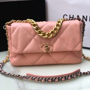 Alternative view of CHANEL 19 LARGE HANDBAG Shiny Leather, Gold-Tone, Silver-Tone & Ruthenium-Finish Metal Light Pink 7.8 ¡Á 11.7 ¡Á 3.9 in