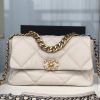 CHANEL 19 LARGE HANDBAG Shiny Leather, Gold-Tone, Silver-Tone & Ruthenium-Finish Metal Beige 7.8 ¡Á 11.7 ¡Á 3.9 in