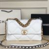 CHANEL 19 LARGE HANDBAG Shiny Leather, Gold-Tone, Silver-Tone & Ruthenium-Finish Metal White 7.8 ¡Á 11.7 ¡Á 3.9 in