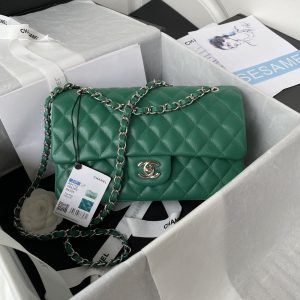 Alternative view of CHANEL CLASSIC HANDBAG GRAINED SHINY CALFSKIN & SILVER-TONE METAL GREEN 6 × 9.9 × 2.5 in