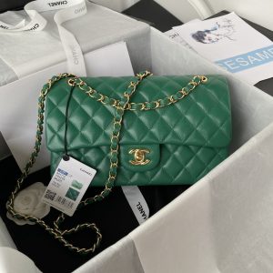 Alternative view of CHANEL CLASSIC HANDBAG GRAINED SHINY CALFSKIN & GOLD-TONE METAL GREEN 6 × 9.9 × 2.5 in