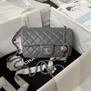 Alternative view of CHANEL MINI FLAP BAG SHINY CALFSKIN & SILVER-TONE METAL GRAY 4.7 × 7.8 × 2.3 in