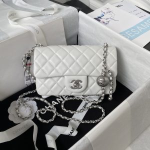 Alternative view of CHANEL MINI FLAP BAG SHINY CALFSKIN & SILVER-TONE METAL WHITE 4.7 × 7.8 × 2.3 in
