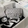 CHANEL MINI FLAP BAG SHINY CALFSKIN & SILVER-TONE METAL LIGHT GRAY 4.7 × 7.8 × 2.3 in