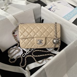 Alternative view of CHANEL MINI FLAP BAG SHINY CALFSKIN & SILVER-TONE METAL LIGHT beige 4.7 × 7.8 × 2.3 in