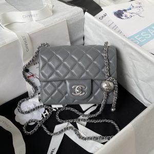 Alternative view of CHANEL MINI FLAP BAG SHINY CALFSKIN & SILVER-Tone METAL GRAY 5.3 × 6.6 × 3.1 in