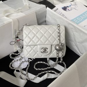 Alternative view of CHANEL MINI FLAP BAG SHINY CALFSKIN & SILVER-Tone METAL WHITE 5.3 × 6.6 × 3.1 in