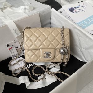CHANEL MINI FLAP BAG SHINY CALFSKIN & SILVER-Tone METAL COFFEE 5.3 × 6.6 × 3.1 in