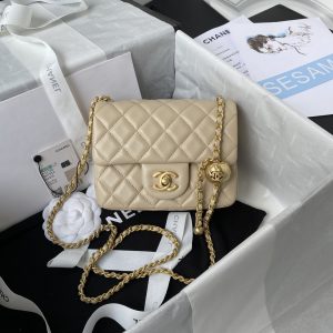 Alternative view of CHANEL MINI FLAP BAG SHINY CALFSKIN & Gold-Tone METAL Beige 5.3 × 6.6 × 3.1 in