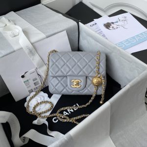Alternative view of CHANEL MINI FLAP BAG SHINY CALFSKIN & Gold-Tone METAL LIGHT BLUE 5.3 × 6.6 × 3.1 in