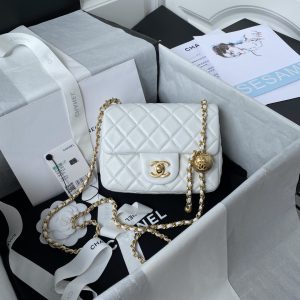 Alternative view of CHANEL MINI FLAP BAG SHINY CALFSKIN & Gold-Tone METAL WHITE 5.3 × 6.6 × 3.1 in