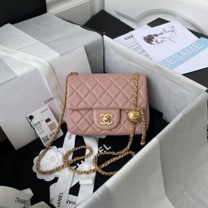 Alternative view of CHANEL MINI FLAP BAG SHINY CALFSKIN & Gold-Tone METAL PINK 5.3 × 6.6 × 3.1 in
