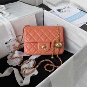 Alternative view of CHANEL MINI FLAP BAG SHINY CALFSKIN & Gold-Tone METAL ORANGE 5.3 × 6.6 × 3.1 in