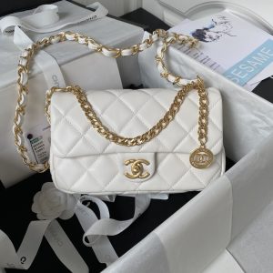 Alternative view of CHANEL SMALL CLASSIC HANDBAG GRAINED SHINY CALFSKIN & Gold-TONE METAL white 5.7 × 9 × 2.3 IN