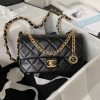 CHANEL SMALL CLASSIC HANDBAG GRAINED SHINY CALFSKIN & Gold-TONE METAL black 5.7 × 9 × 2.3 IN