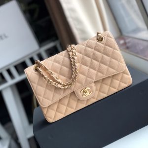 CHANEL CLASSIC HANDBAG GRAINED CALFSKIN & Gold-TONE METAL COFFEE 6 × 9.9 × 2.5 in