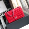 CHANEL CLASSIC HANDBAG GRAINED CALFSKIN & SILVER-TONE METAL SHINY red 6 × 9.9 × 2.5 in