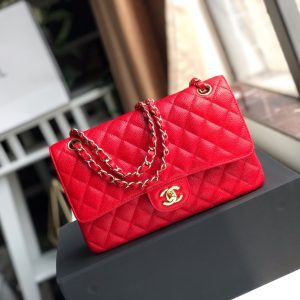 Alternative view of CHANEL CLASSIC HANDBAG GRAINED CALFSKIN & gold-TONE METAL SHINY red 6 × 9.9 × 2.5 in
