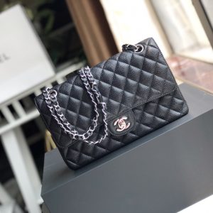Alternative view of CHANEL CLASSIC HANDBAG GRAINED CALFSKIN & SILVER-TONE METAL black 6 × 9.9 × 2.5 in
