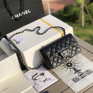 CHANEL MINI FLAP BAG BLACK 4.7 × 7.8 × 2.3 in