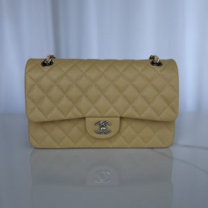 Alternative view of CHANEL CLASSIC HANDBAG GRAINED CALFSKIN & SILVER-TONE METAL YELLOW 6 × 9.9 × 2.5 in