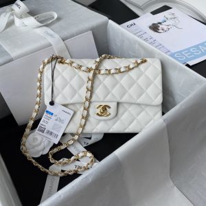 Alternative view of CHANEL SMALL CLASSIC HANDBAG Grained Calfskin & Gold-Tone Metal White 5.7 × 9 × 2.3 in