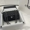 CHANEL SMALL CLASSIC HANDBAG Grained Shiny Calfskin & Silver-Tone Metal Black 5.7 × 9 × 2.3 in