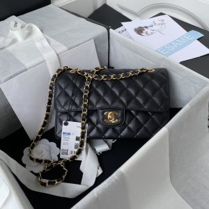 Alternative view of CHANEL SMALL CLASSIC HANDBAG Grained Calfskin & Gold-Tone Metal Black 5.7 × 9 × 2.3 in