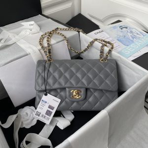 CHANEL SMALL CLASSIC HANDBAG Grained Calfskin & Gold-Tone Metal Gray 5.7 × 9 × 2.3 in