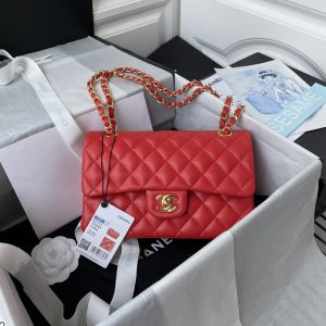 Alternative view of CHANEL SMALL CLASSIC HANDBAG LAMBSKIN & Gold-TONE METAL Red 5.7 × 9 × 2.3 IN