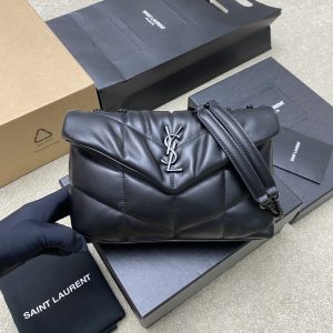 YSL PUFFER IN LEATHER BLACK SILVER 23 X 15.5 X 5.8 CM