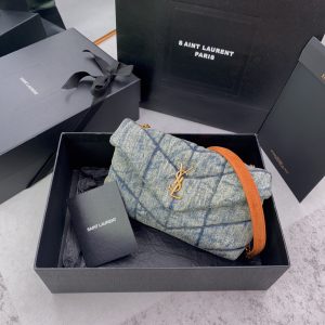 YSL PUFFER IN SUEDE AND DENIM LIGHT BLUE 23 X 15.5 X 5.8 CM
