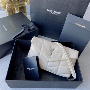 YSL PUFFER IN LEATHER WHITE SILVER 23 X 15.5 X 5.8 CM