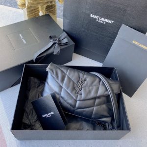 YSL PUFFER IN LEATHER NAVY 23 X 15.5 X 5.8 CM