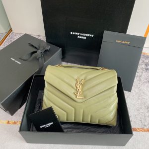 YSL LOULOU SMALL IN QUILTED LEATHER GREEN 9 X 6.1 X 3.3 INCHES/23 X 15.5 X 8.5 CM