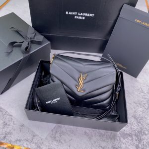 YSL TOY LOULOU IN QUILTED LEATHER BLACK 7.9 X 5.5 X 3 INCHES
