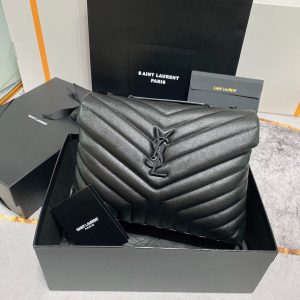 YSL LOULOU MEDIUM IN QUILTED LEATHER ALL BLACK 12.5 X 8.6 X 3.5 INCHES