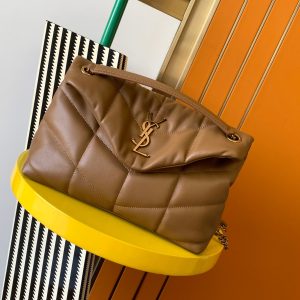 YSL PUFFER SMALL IN NAPPA LEATHER BROWN 11.4 X 6.6 X 4.3 INCHES