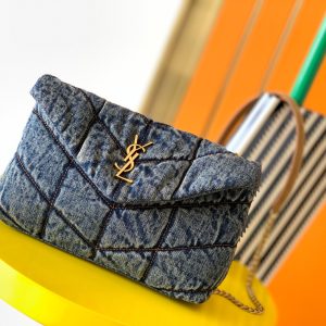 Alternative view of YSL PUFFER IN SUEDE AND DENIM RODEO BLUE 23 X 15.5 X 5.8 CM