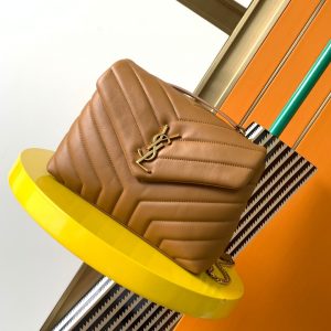 YSL LOULOU SMALL IN QUILTED LEATHER BROWN 9 X 6.1 X 3.3 INCHES