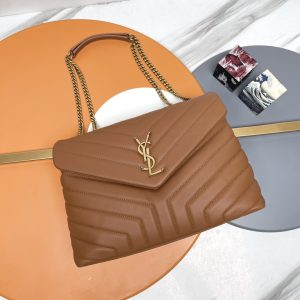 YSL LOULOU MEDIUM IN QUILTED LEATHER BROWN 12.5 X 8.6 X 3.5 INCHES