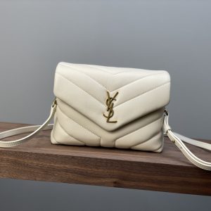 YSL TOY LOULOU IN QUILTED LEATHER WHITE 7.9 X 5.5 X 3 INCHES