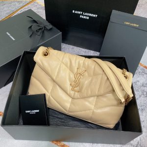 YSL PUFFER SMALL IN NAPPA LEATHER BEIGE 11.4 X 6.6 X 4.3 INCHES