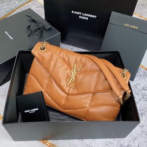 YSL PUFFER SMALL IN NAPPA LEATHER ORANGE 11.4 X 6.6 X 4.3 INCHES