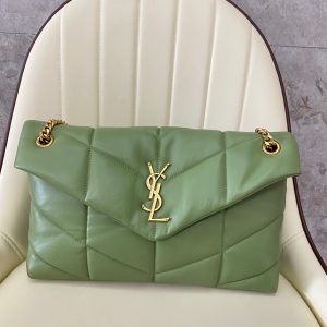 YSL PUFFER MEDIUM IN NAPPA LEATHER LIGHT GREEN 13.7 X 9 X 5.3 INCHES