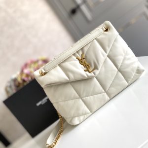 YSL PUFFER MEDIUM IN NAPPA LEATHER WHITE 13.7 X 9 X 5.3 INCHES