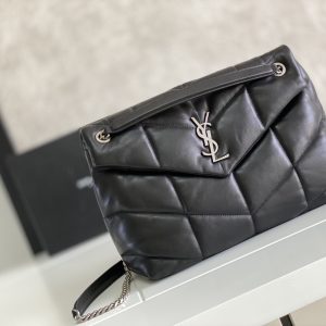 Alternative view of YSL LOULOU PUFFER MEDIUM IN NAPPA LEATHER BLACK SILVER 13.7 X 9 X 5.3 INCHES