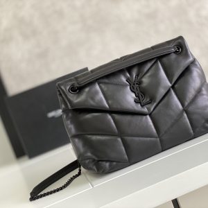 YSL PUFFER MEDIUM IN NAPPA LEATHER ALL BLACK 13.7 X 9 X 5.3 INCHES